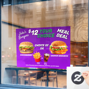Customise Burger Restaurant Meal Deal Promo  Window Cling