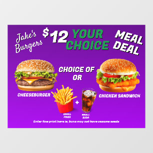 Customise Burger Restaurant Meal Deal Promo  Window Cling
