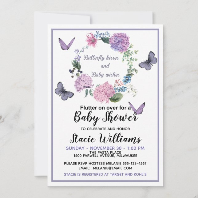 Customise Butterfly Kisses Baby Shower Invitation (Front)