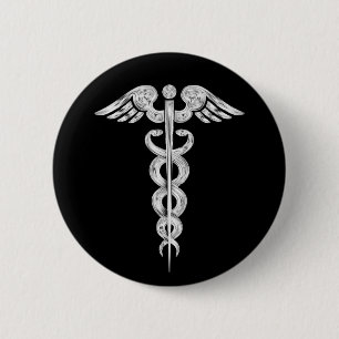 Customise - Caduceus Medical Symbol Snake Staff 6 Cm Round Badge