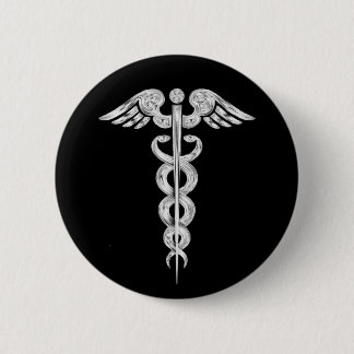 Customise - Caduceus Medical Symbol Snake Staff 6 Cm Round Badge