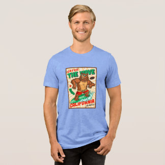 Customise California Surfing Bear Catch The Wave  Tri-Blend Shirt