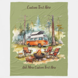 Customise Camper Van Parked In The Woods Camping Fleece Blanket