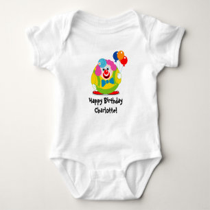 Customise, cartoon cute circus clown with balloons baby bodysuit