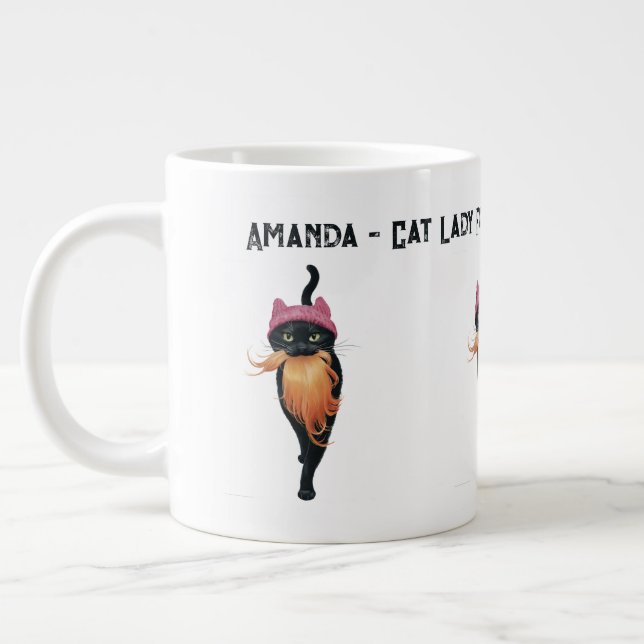 Customise Cat Lady Harris Walz Election 2024 Large Coffee Mug (Left)