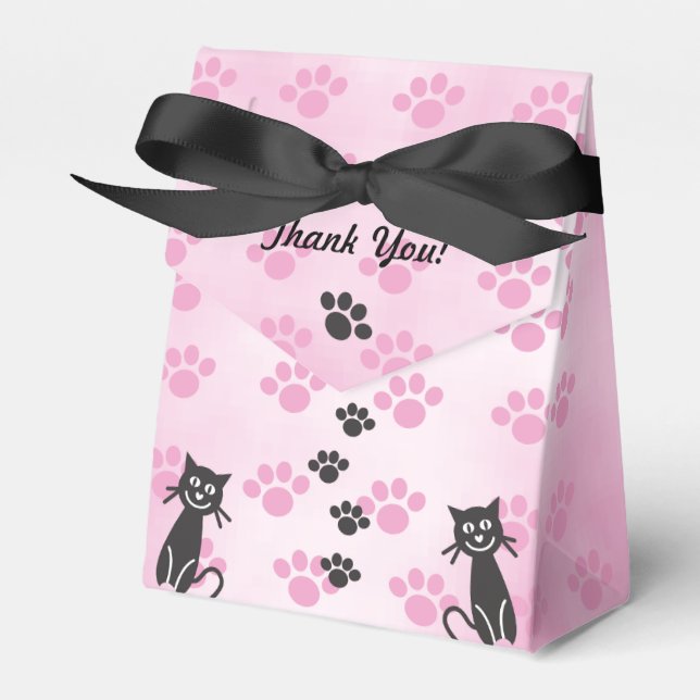 Customise Cat Pink Black Paw Prints Favour Box (Front Side)