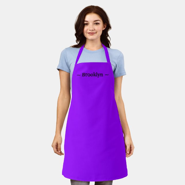 customise change name text black eggplant violet apron (Worn)