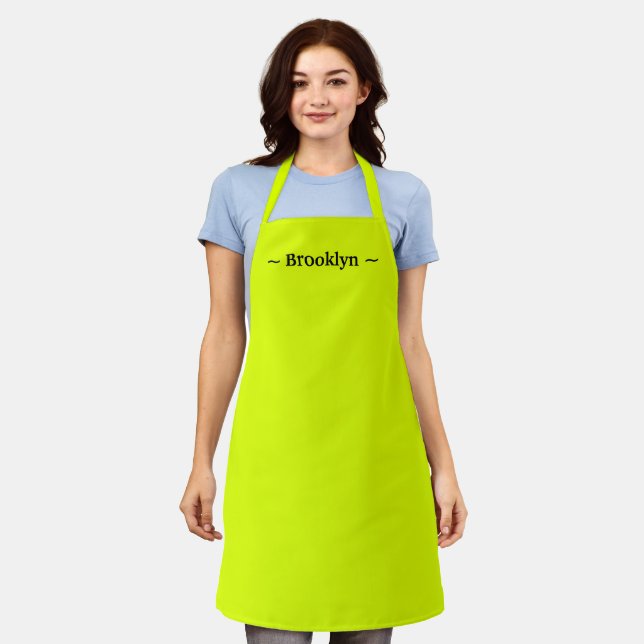 customise change name text chartreuse green black apron (Worn)