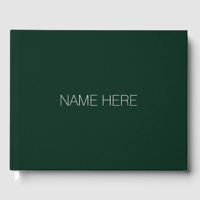 customise, change name text dark green white guest book (Front)