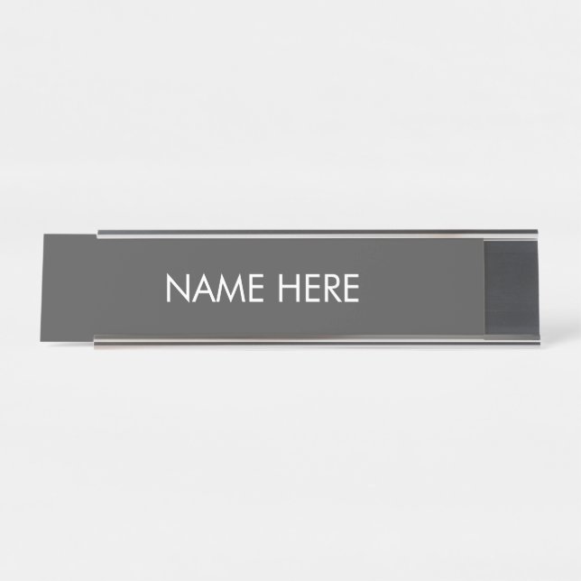 customise, change name text dark grey white desk name plate (Front)