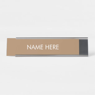 customise, change name text light brown white desk name plate