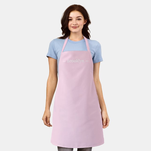 customise change name text light pink white apron (Worn)