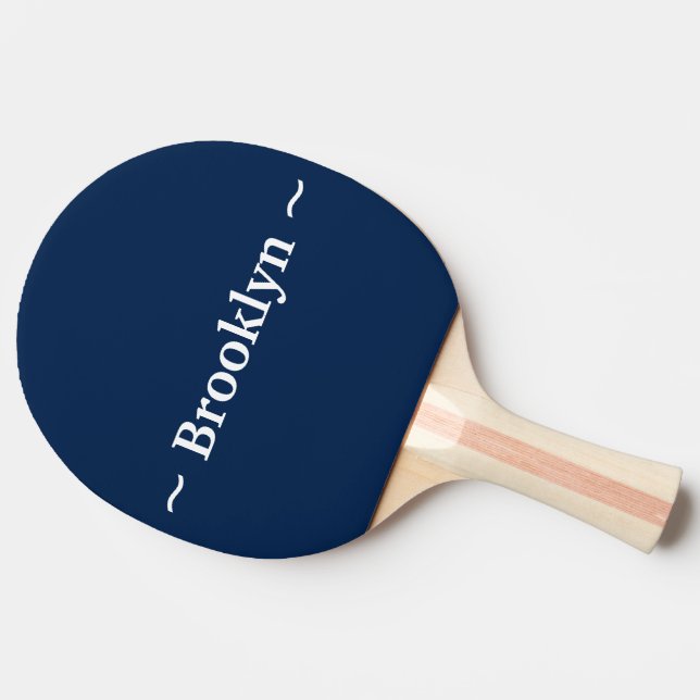customise change name text navy blue white ping pong paddle (Side)
