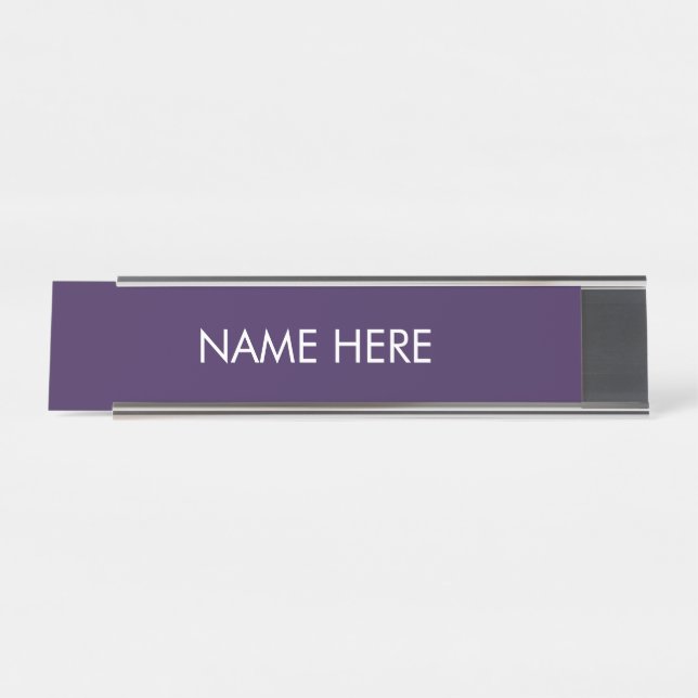 customise, change name text violet purple white desk name plate (Front)