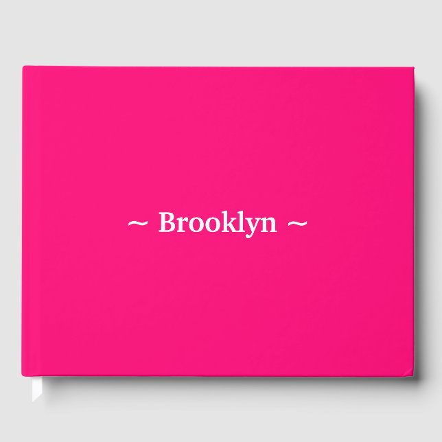 customise change name text white fuchsia pink guest book (Front)