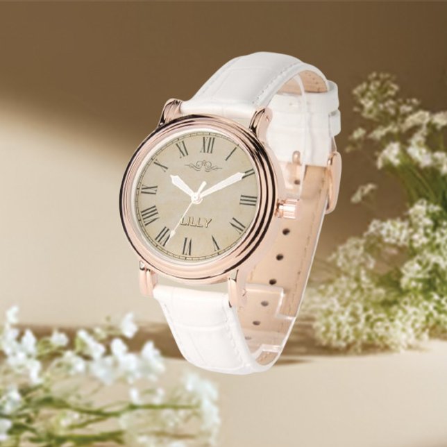 Customise Chic Monogram Girly Vintage Gold Watch (Creator Uploaded)