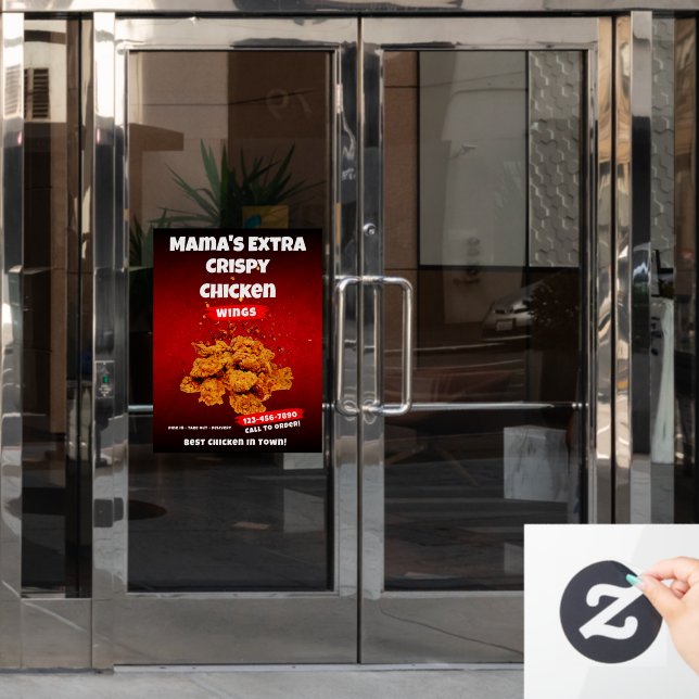 Customise Chicken Wing Restaurant Large Front Door Window Cling (Office Door)