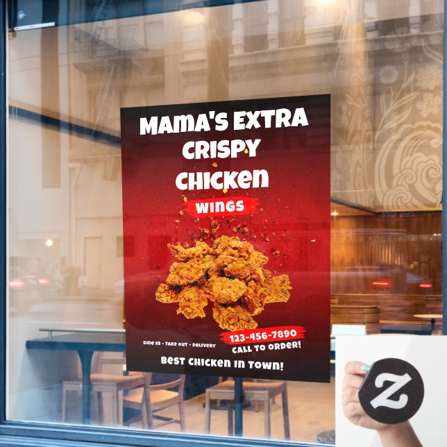 Customise Chicken Wing Restaurant Large Front Window Cling (Cafe Window)