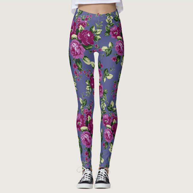 Customise & Choose the colour - Purple Floral Yoga Leggings (Front)