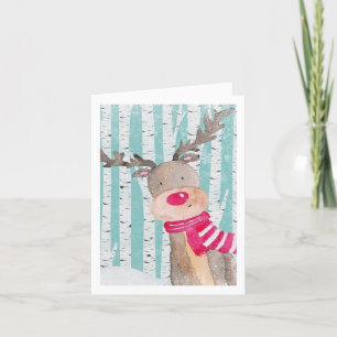 Customise Christmas Card - Red Noise Reindeer