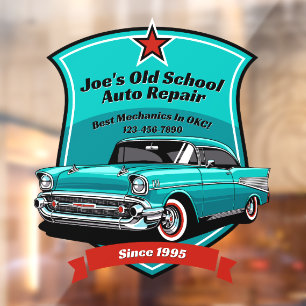 Customise Classic Car Auto Repair Shop Logo 2 Window Cling