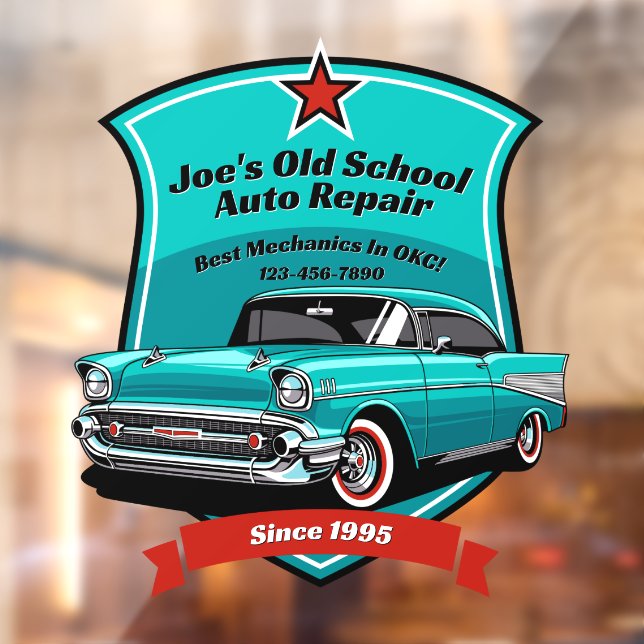 Customise Classic Car Auto Repair Shop Logo 2 Window Cling (Sheet 2)