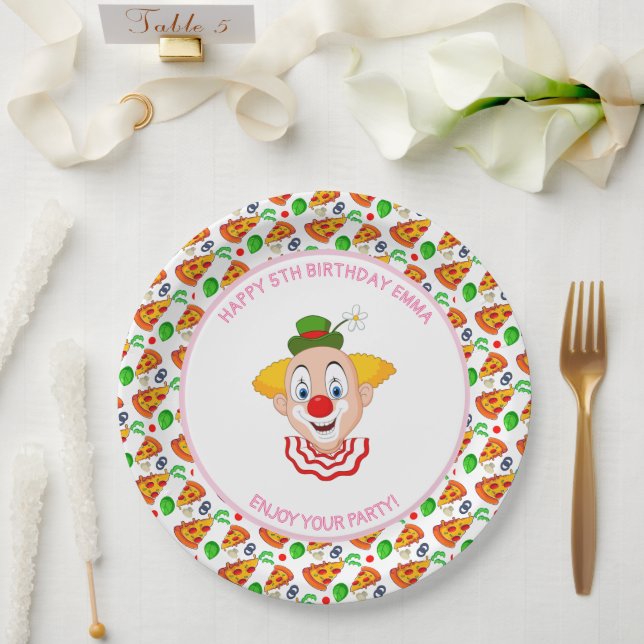 Customise Clown Pizza Birthday Party Little Girl Paper Plate (Wedding)