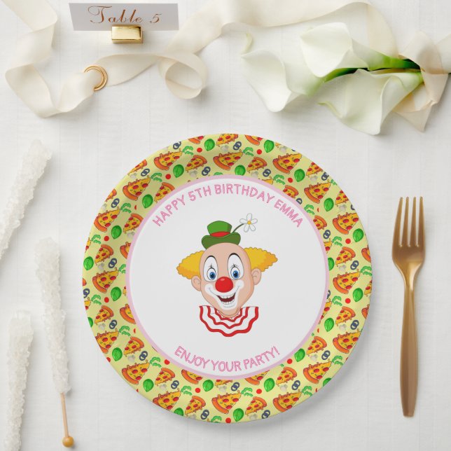 Customise Clown Pizza Birthday Party Little Girl Paper Plate (Wedding)