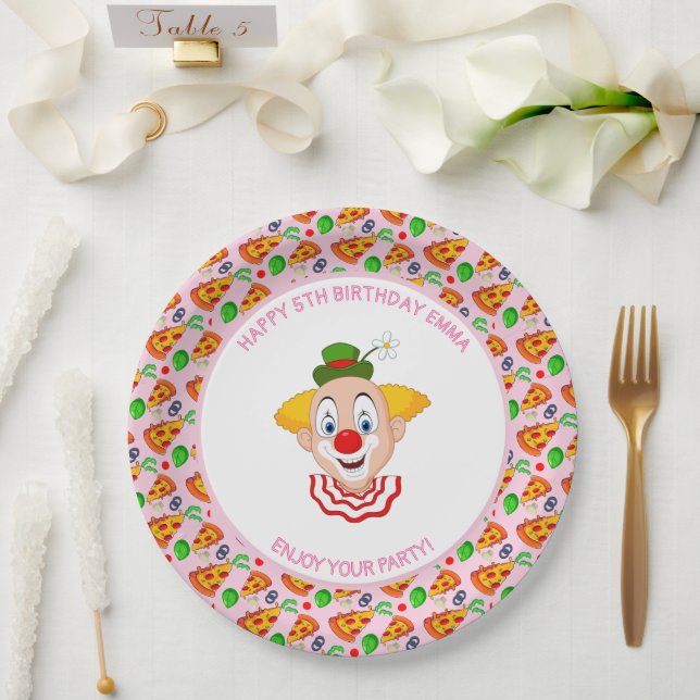 Customise Clown Pizza Birthday Party Little Girl Paper Plate (Wedding)