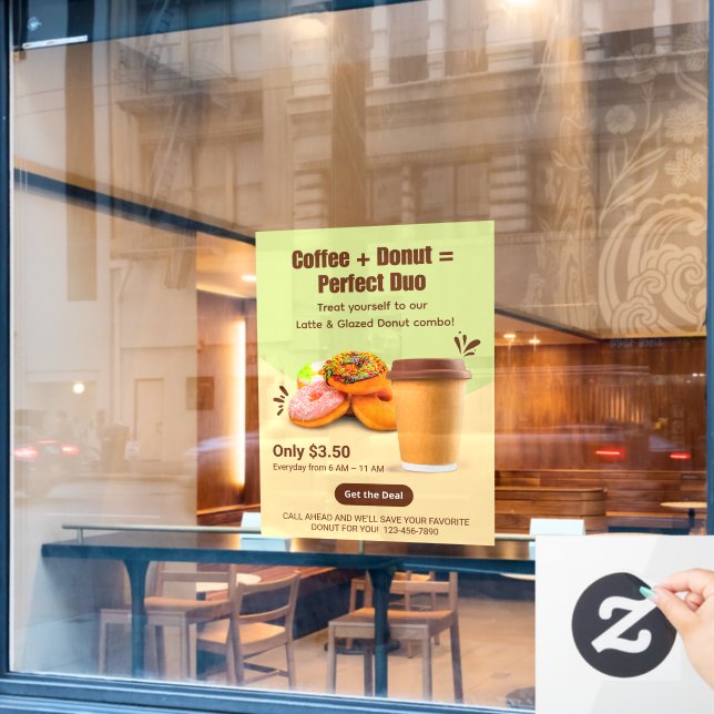 Customise Coffee And Doughnuts The Perfect Duo Window Cling (Cafe Window)