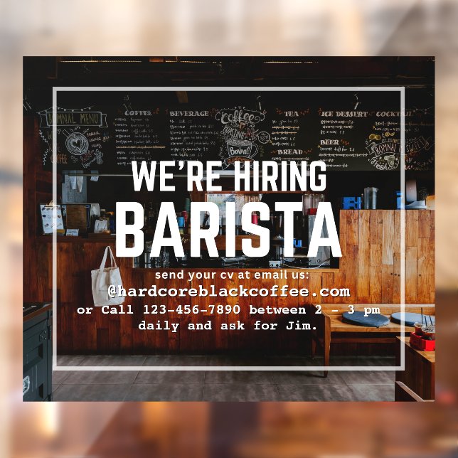 Customise Coffee Shop We're Hiring Barista Window Cling (Sheet 2)