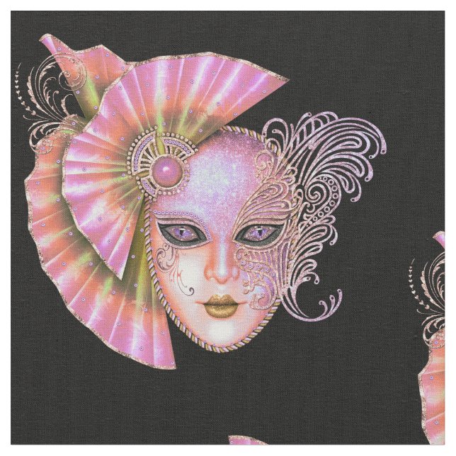 Customise Colour Masquerade Mardi Gras Mask PINK Fabric (Close Up)