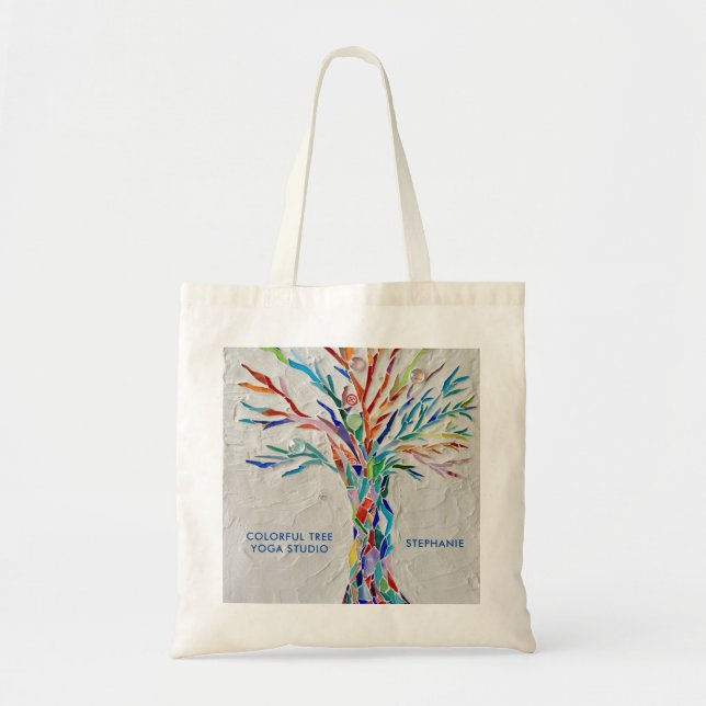 Customise Colourful Tree Yoga Studio Promotional Tote Bag (Front)
