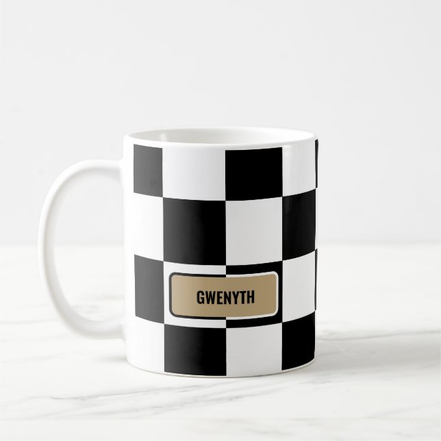 Customise Colours & Personalise Chequered Coffee Mug (Left)