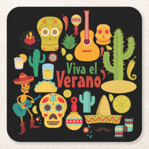 Customise Cool Mexico Monuments Design Square Paper Coaster