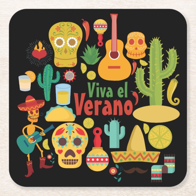 Customise Cool Mexico Monuments Design Square Paper Coaster (Front)