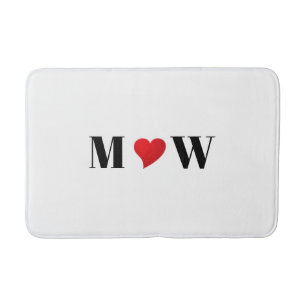 Customise Couple initials A Loves B red heart Bath Mat
