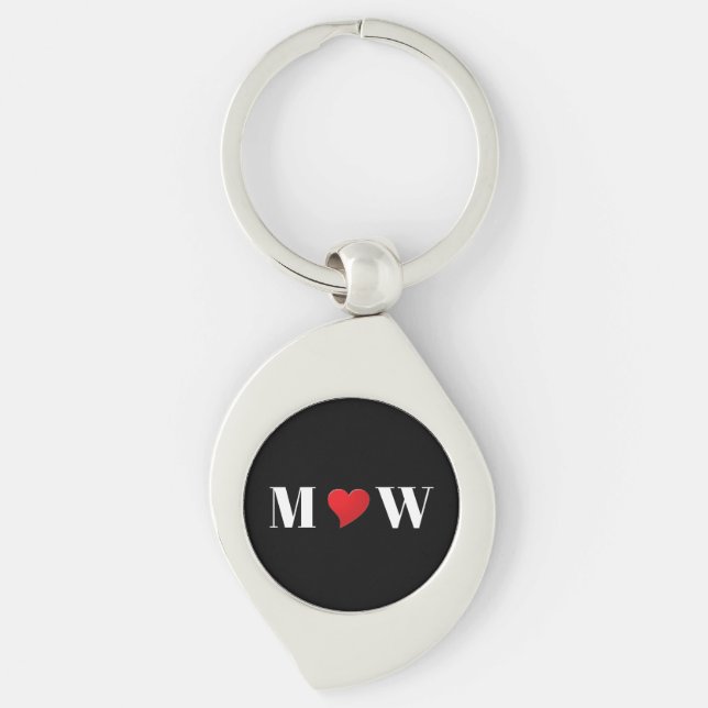 Customise Couple initials A Loves B red heart Key Ring (Front)