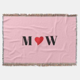 Customise Couple initials A Loves B red heart pink Throw Blanket