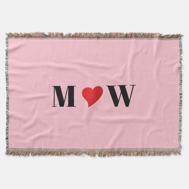 Customise Couple initials A Loves B red heart pink Throw Blanket (Front)