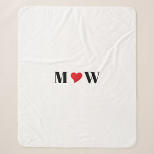 Customise Couple initials A Loves B red heart Sherpa Blanket