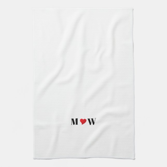 Customise Couple initials A Loves B red heart Tea Towel (Vertical)