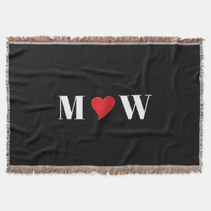 Customise Couple initials A Loves B red heart Throw Blanket