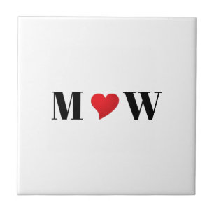 Customise Couple initials A Loves B red heart Tile