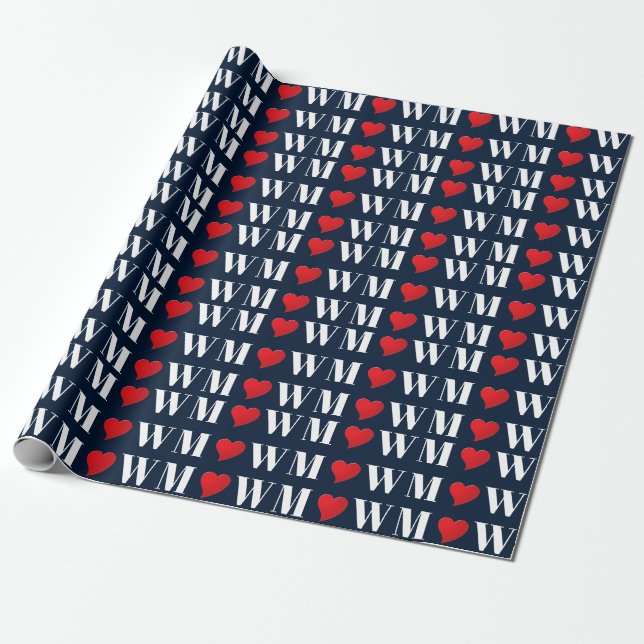 Customise Couple initials A Loves B red heart Wrapping Paper (Unrolled)