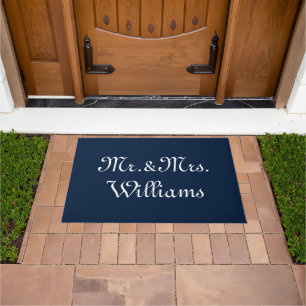 Customise Couple's last name, Mr. & Mrs. navy blue Doormat