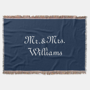 Customise Couple's last name, Mr. & Mrs. navy blue Throw Blanket