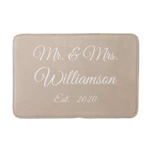 Customise Couple's last name, year, number beige Bath Mat