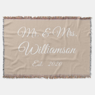 Customise Couple's last name, year, number beige Throw Blanket