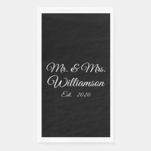 Customise Couple's last name, year, number black Napkin